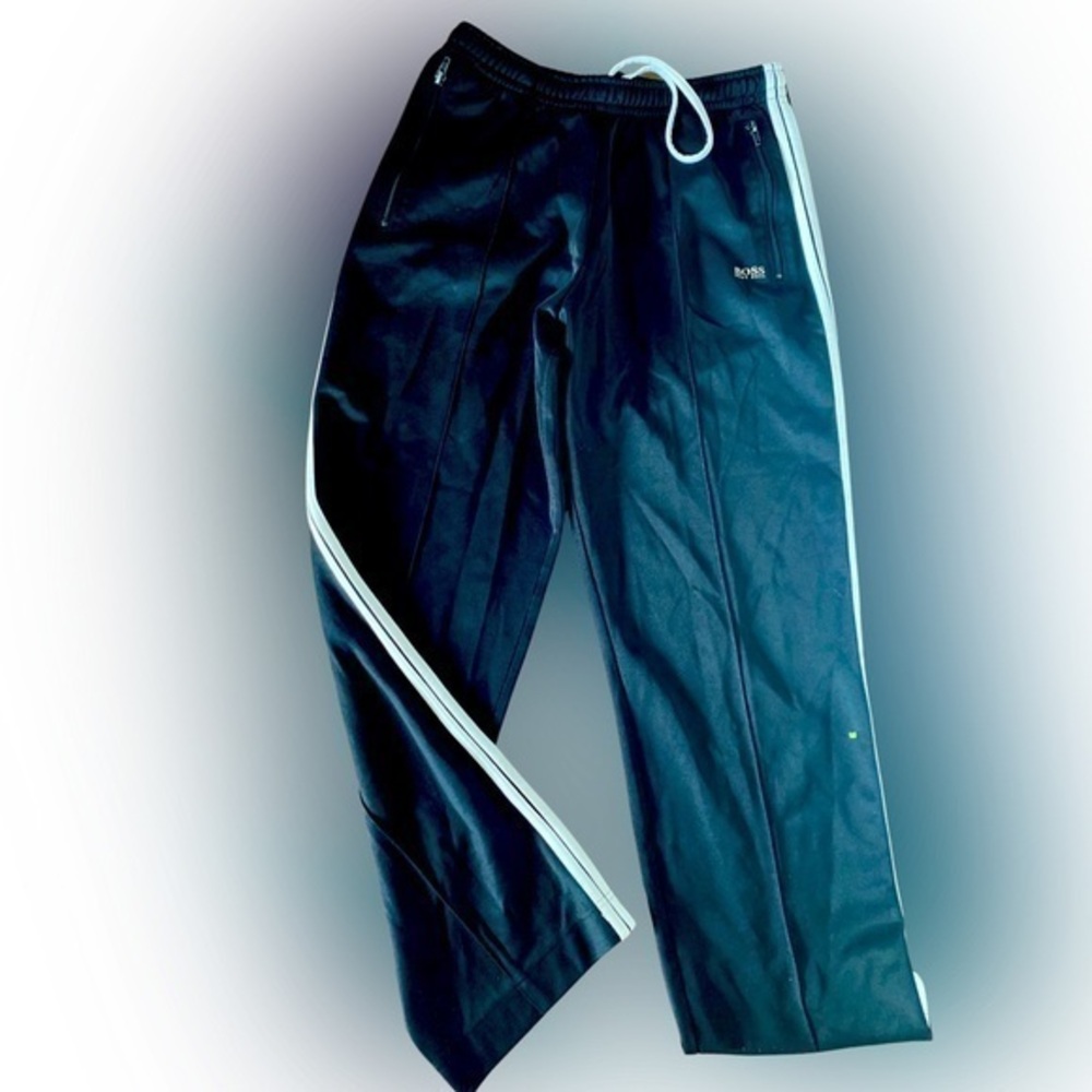 Boss Hugo Boss Track  Pants - S black , white stripe, polyester spandex,